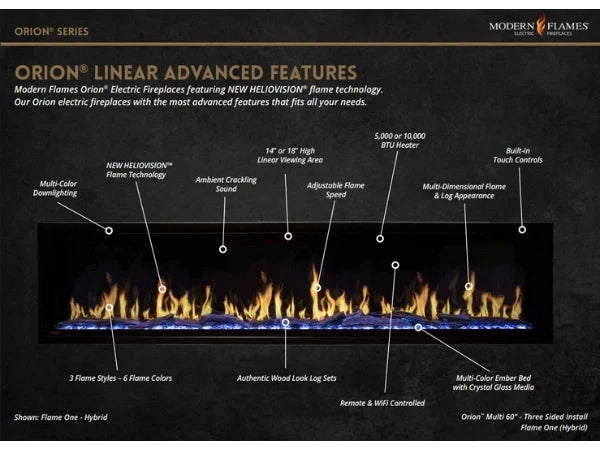 Modern Flames Orion Multi 52" Heliovision Built-in/Wall Mounted Virtual Linear Electric Fireplace