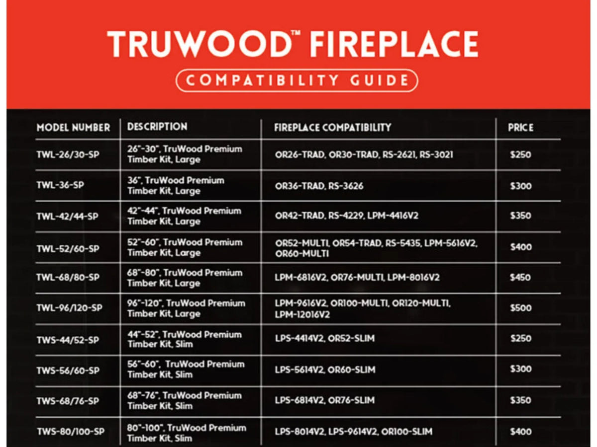 Modern Flames Truwood 36" Large Premium Upgrade Timber Kit
